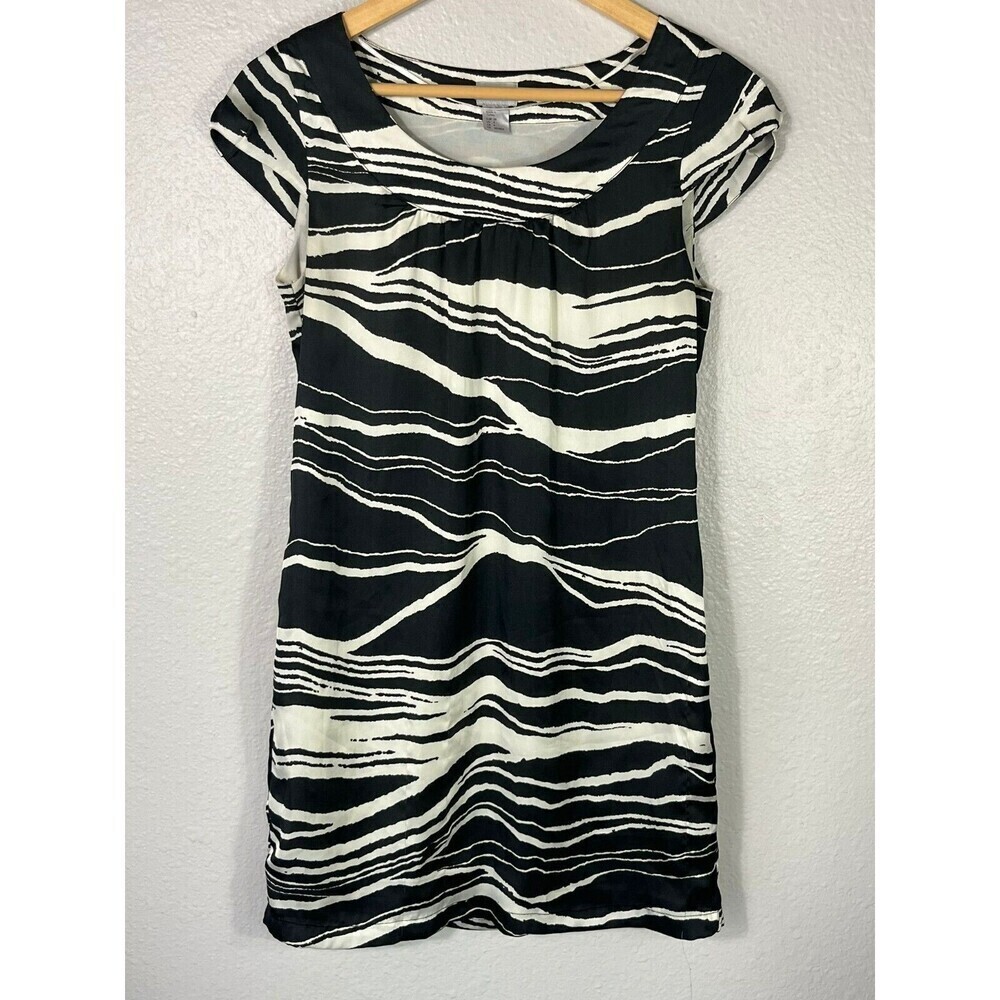 H&M Satin Animal Print Dress Black Creme Size XS